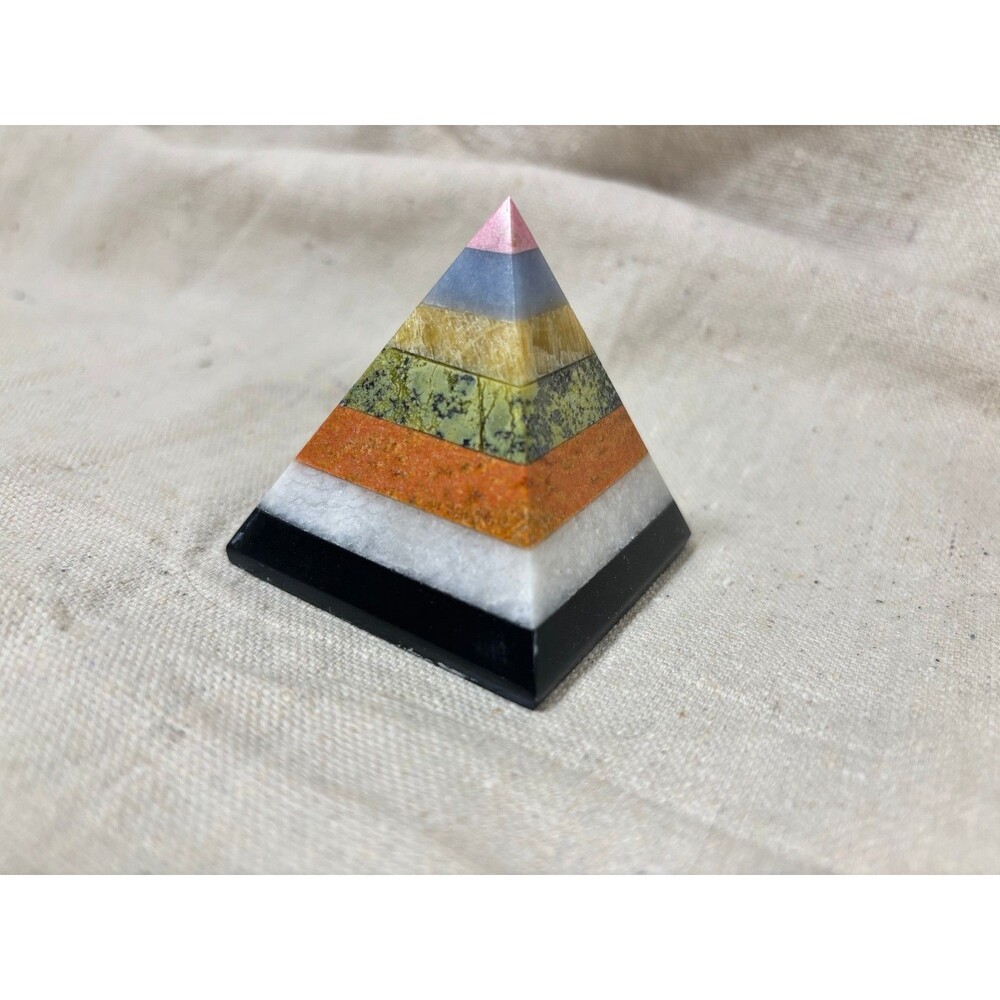 7-Stone Pyramid Small 2" Base Decor Multiple Minerals Good Condition